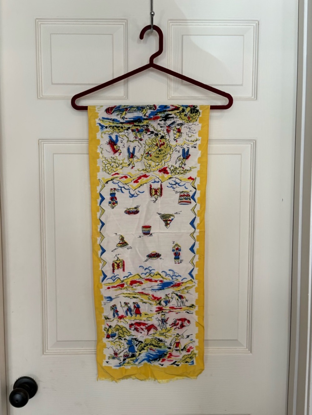 Vintage Yellow Border Scenic Print Scarf